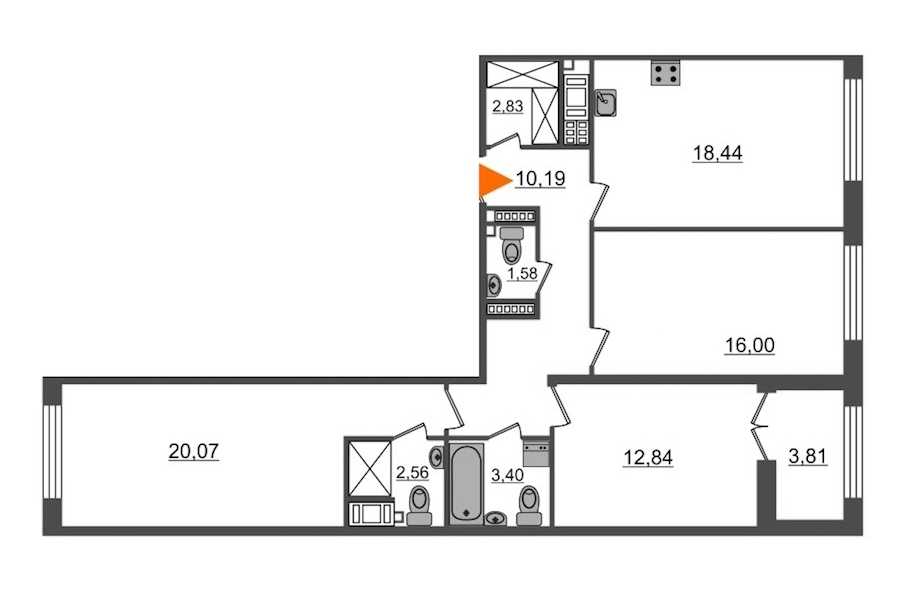Трехкомнатная квартира в : площадь 87.91 м2 , этаж: 8 – купить в Санкт-Петербурге
